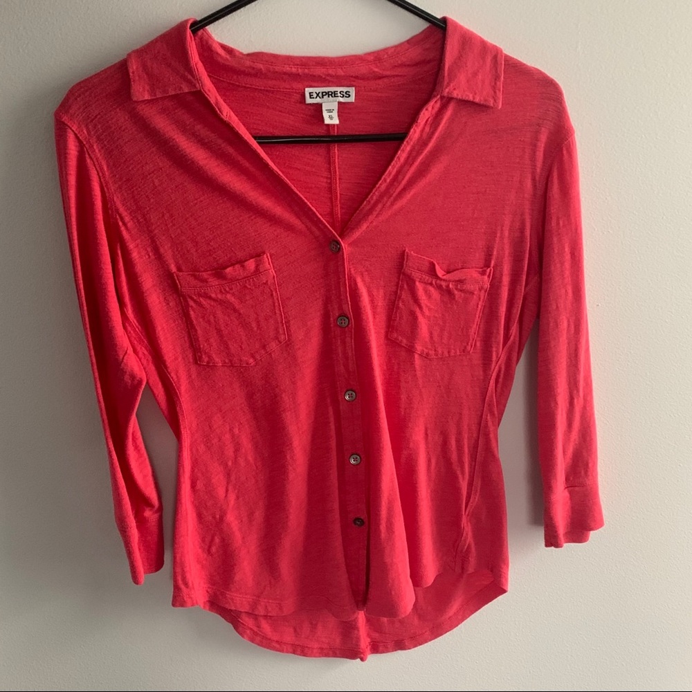 Express button up coral long half sleeve shirt